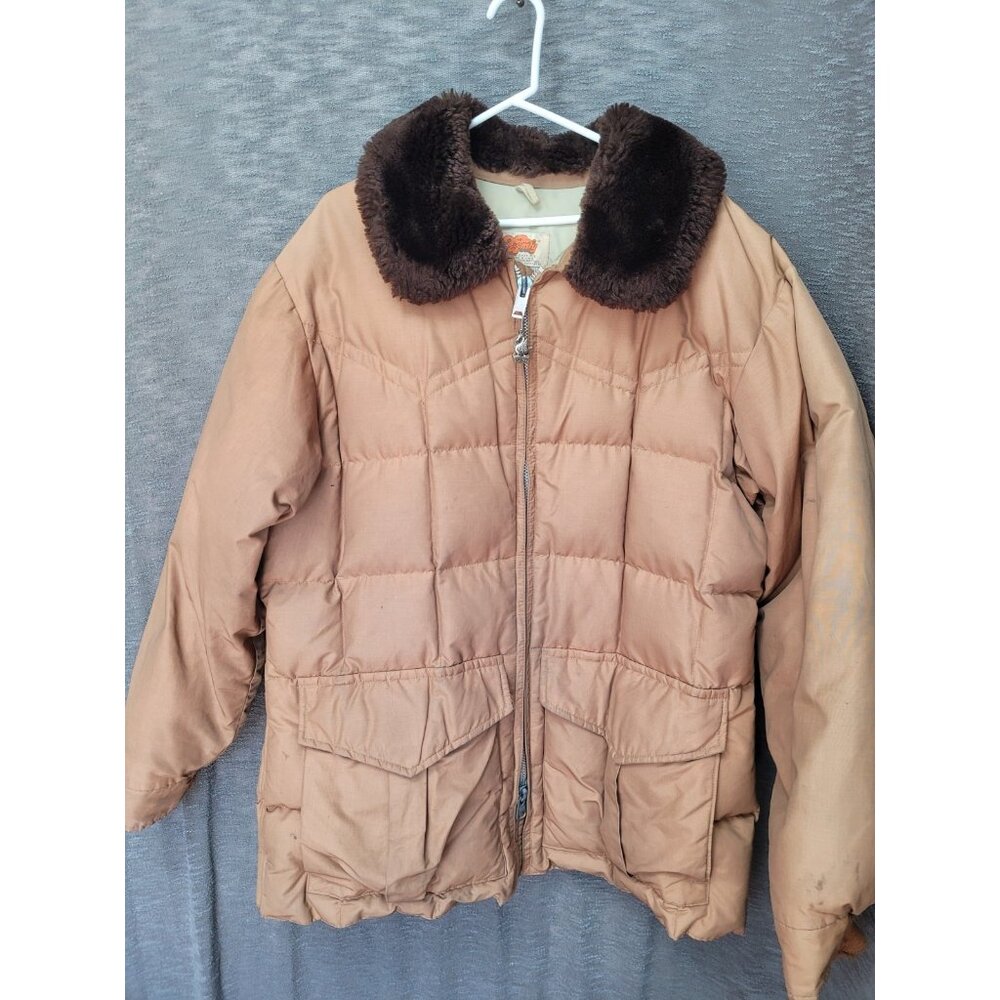 True Vintage Comfy Goose Down Jacket Coat Men XL “Fur” Collar Puffer USA 70s 60s - Picture 9 of 16